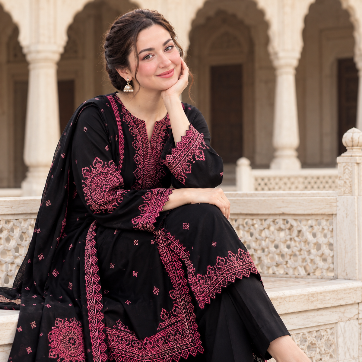Unstitched Dhanak Heavy Emb 3 piece suit