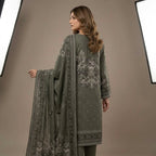 Unstitched Olive Printed Linen 3-Piece Suit
