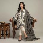 Unstitched Black & White Printed Lawn 3 Piece Unstitched Suit