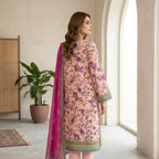 Unstitched Pink Floral Digital Printed Lawn 3 Piece Unstitched Suit