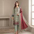 Unstitched Mint Green Floral Printed Linen 3-Piece
