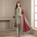 Unstitched Mint Green Floral Printed Linen 3-Piece