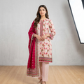 Unstitched Pink Floral Printed Lawn 3 Piece Unstitched Suit