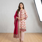 Unstitched Pink Floral Printed Lawn 3 Piece Unstitched Suit