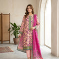 Unstitched Pink Floral Digital Printed Lawn 3 Piece Unstitched Suit