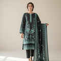 Unstitched Charcoal Black Printed Linen 3-Piece Suit
