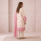 Unstitched Elegant Cream & Pink Printed 3-Piece Suit