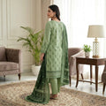 Unstitched Pistachio Green Printed Linen 3-Piece Suit
