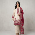 Unstitched Elegant Cream & Maroon Printed 3-Piece Suit