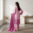 Unstitched Soft Pink Printed Linen 3-Piece Suit