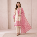Unstitched Elegant Cream & Pink Printed 3-Piece Suit