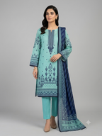 Unstitched Mint Blue & Navy Printed Lawn 3 Piece Suit