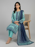 Unstitched Mint Blue & Navy Printed Lawn 3 Piece Suit