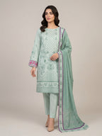 Unstitched Mint Green Printed 3 Piece Linen Suit