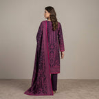 Unstitched Printed Linen 3-Piece Suit for Women – Plum & Pink