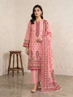 Unstitched Elegant Pink Linen Printed 3 Piece Suit for Women