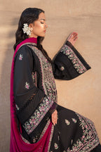 Unstitched Black & Magenta Embroidered Pakistani Suit