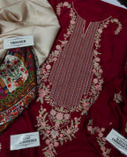 Unstitched Maroon Embroidered HQ Premium Silk 2-Piece Suit