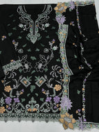 Unstitched Black Heavy Embroidered suit 3 piece