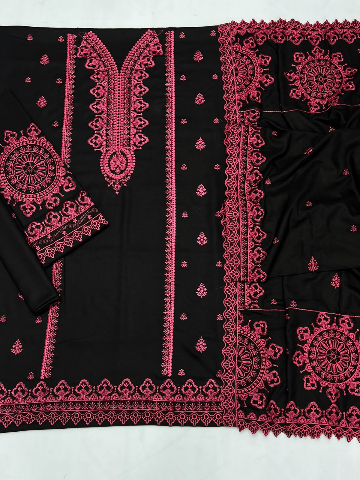 Unstitched Dhanak Heavy Emb 3 piece suit