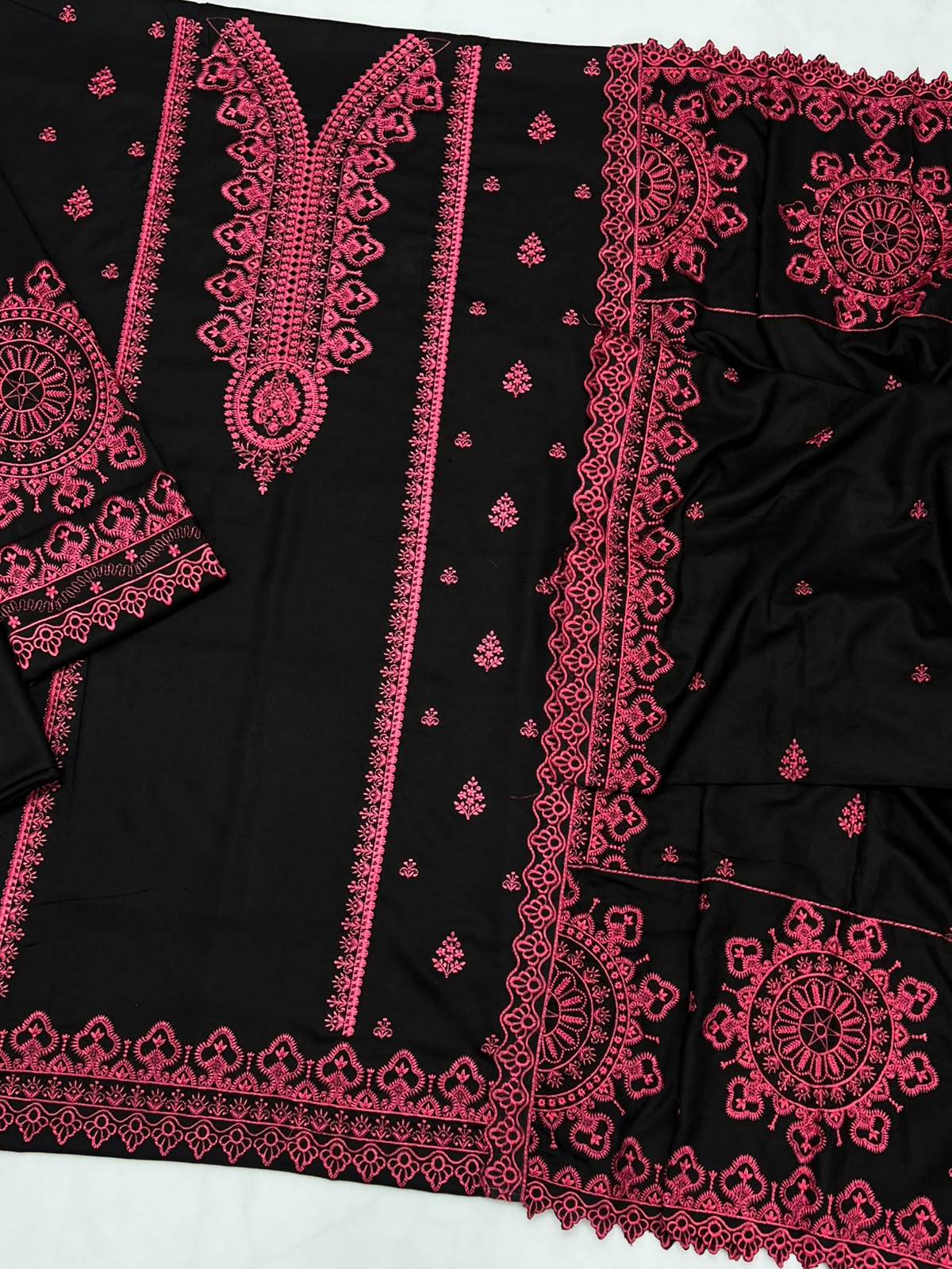 Unstitched Dhanak Heavy Emb 3 piece suit