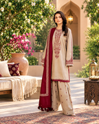 Unstitched Maroon Elegance – Embroidered 3-Piece Pakistani Suit